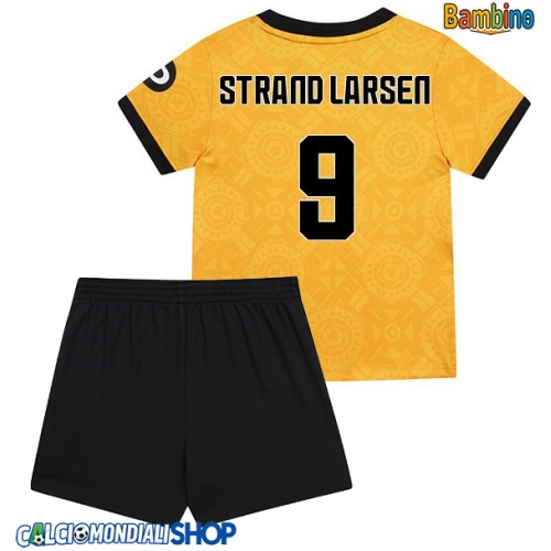 Maglie da calcio Wolves Jorgen Strand Larsen #9 Prima Maglia Bambino 2025-26 Manica Corta + Pantaloni corti)